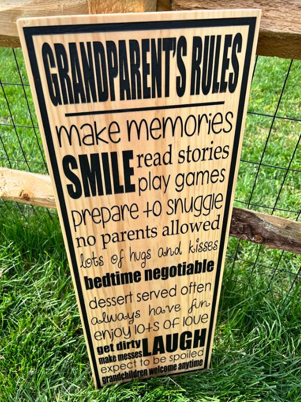 Grandparents Rules Tall Engraved 30" x 10" Sign
