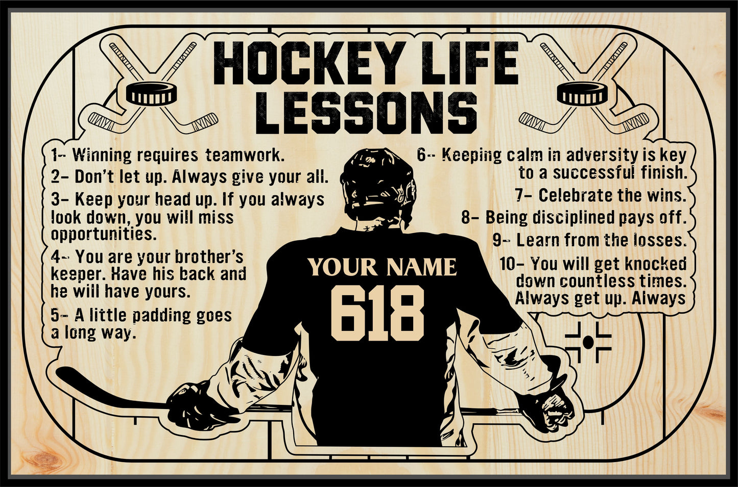 Hockey Life Lessons Engraved Wood Sign