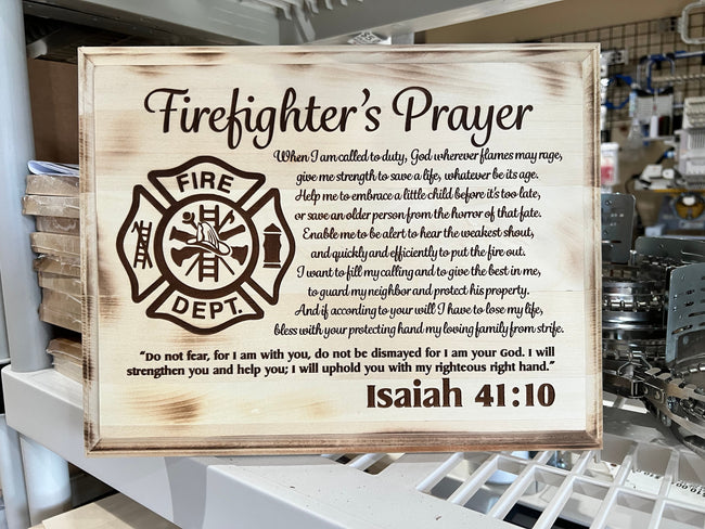 Firemans prayer w/ Isaiah custom engraved Wood Sign - Powercall Sirens LLC