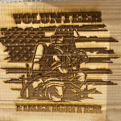 Volunteer Firefighter 15.75" x 13" Engraved Wood Sign - Powercall Sirens LLC