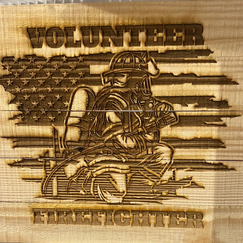 Volunteer Firefighter 15.75" x 13" Engraved Wood Sign - Powercall Sirens LLC
