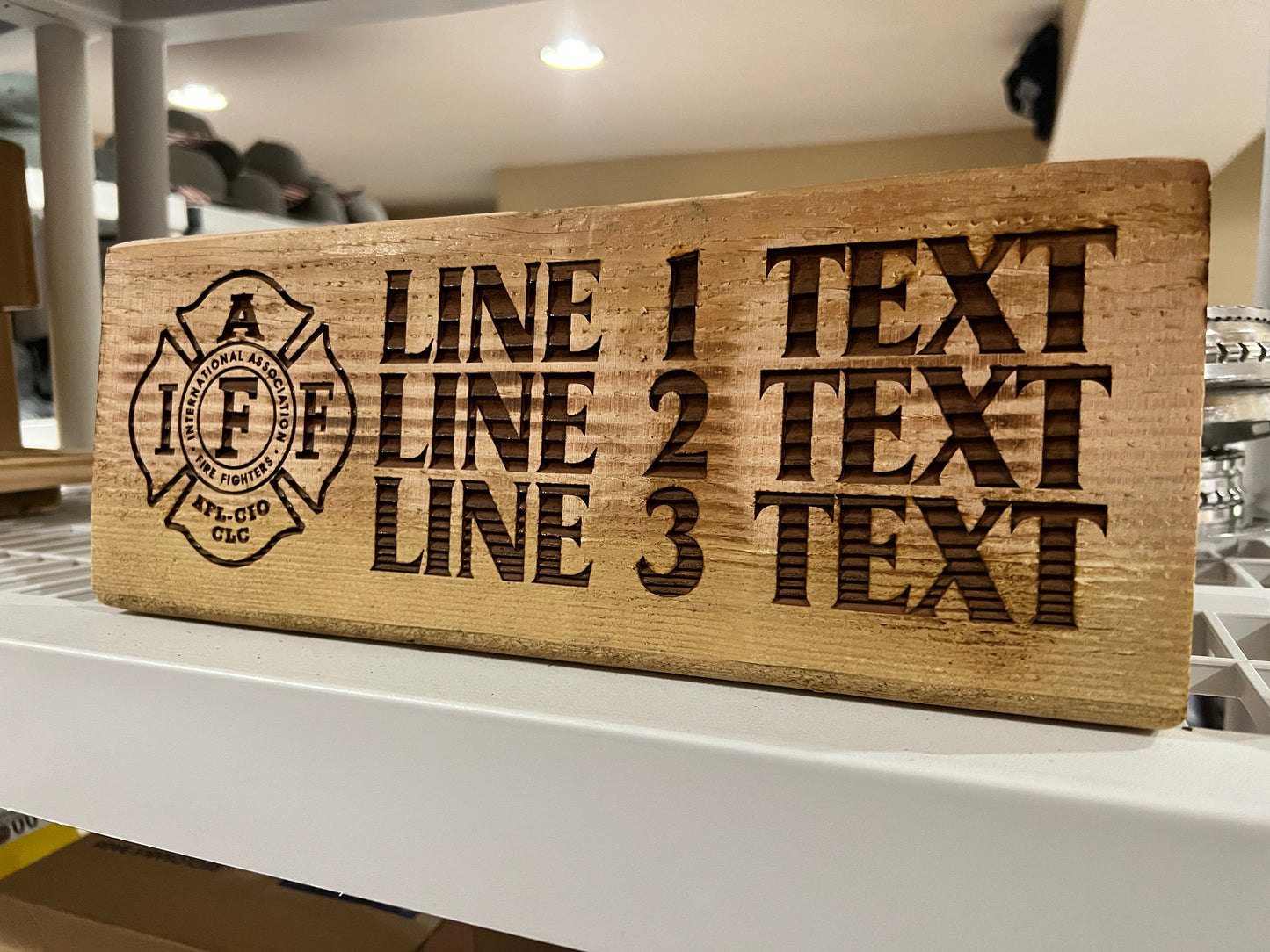 Local Union Custom 3 Line Text Engraved Wood Sign - Powercall Sirens LLC