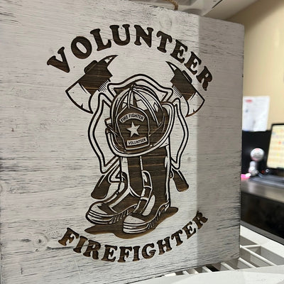 Volunteer FF Gear 10"x10" Custom Engraved Wood Sign - Powercall Sirens LLC