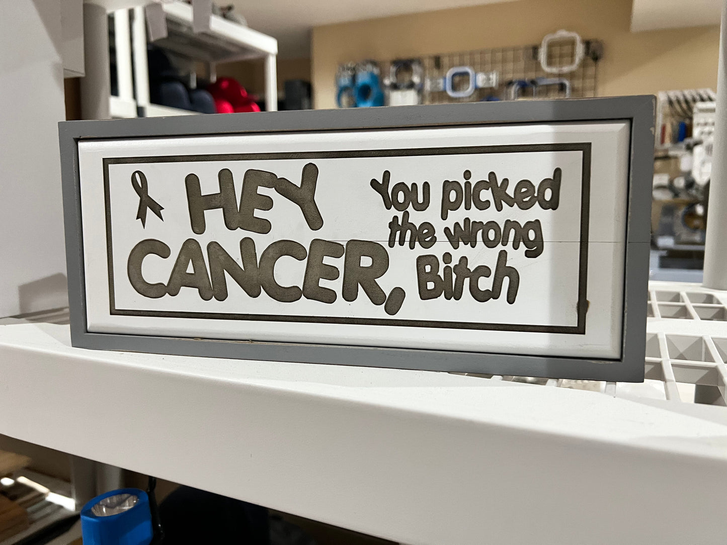 Hey Cancer you picked the wrong bitch Engraved Wood Sign - Powercall Sirens LLC