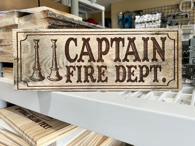 Captain Fire Dept 2 Bugle Custom Engraved Wood Sign - Powercall Sirens LLC