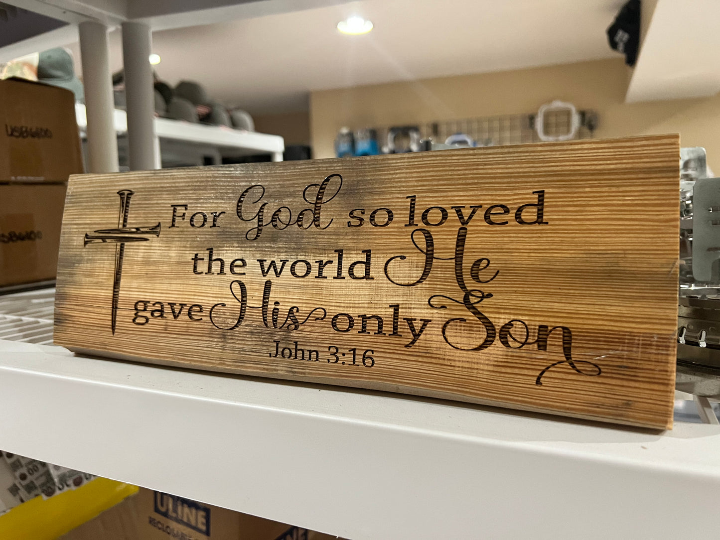 John 3:16 Loved the World Engraved Wood Sign