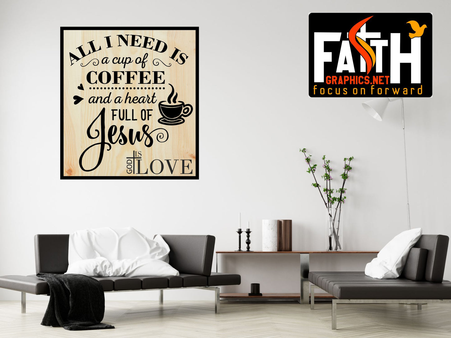 Cup of Coffee Heart of Jesus Engraved Wood Sign