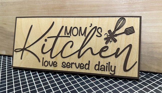 Mom Kitchen Loved Served Daily Engraved Wood Sign