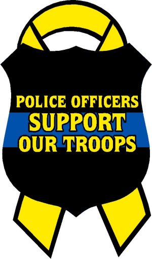 Police Officers Support Our Troops Ribbon Thin Blue Line Badge